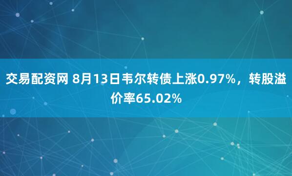 交易配资网 8月13日韦尔转债上涨0.97%，转股溢价率65.02%